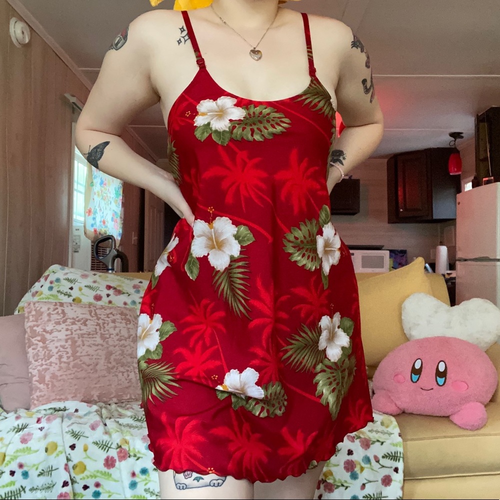 Hawaiian/Tropical Print Slip Dress